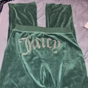 Juicy Couture Jade Green Velour Pants Sz S - Juicy Bling Jewel Y2K Rhinestone